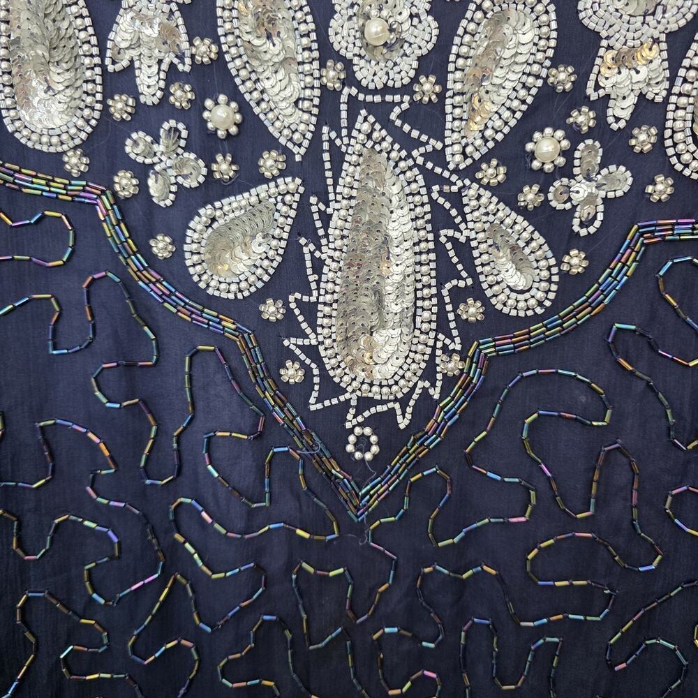 Laurence Kazar Navy Blue Beaded Sparkle Silk‎ Party Event Mini Dress Size Medium - Picture 7 of 7